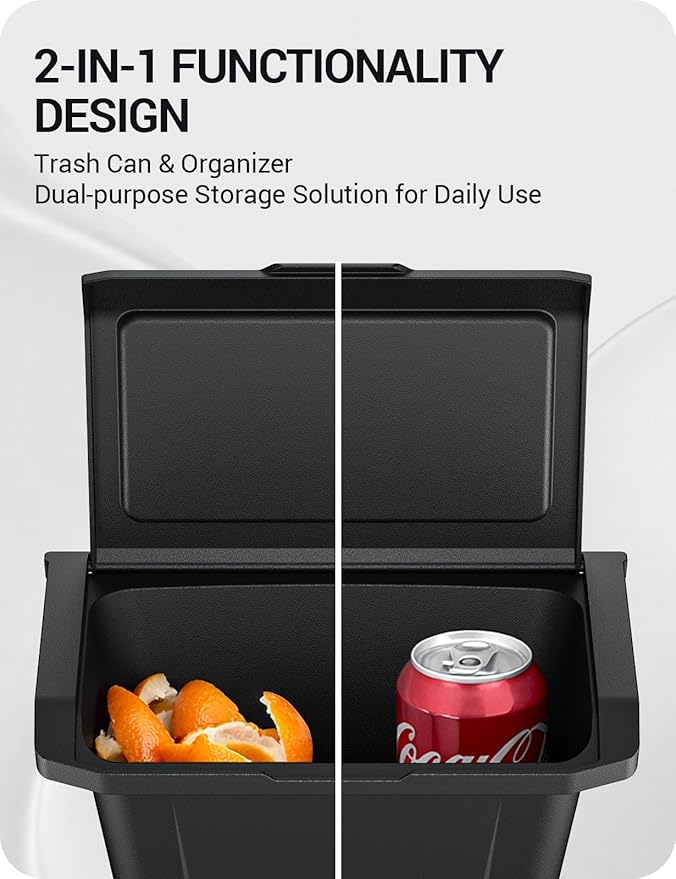 BASENOR 2026 2025 Tesla Model Y Juniper Rear Center Console Organizer, TPE Dustproof Trash Can with Anti-Slip Lid Garbage Bin Backseat Storage Box for Model Y Premium/Performance