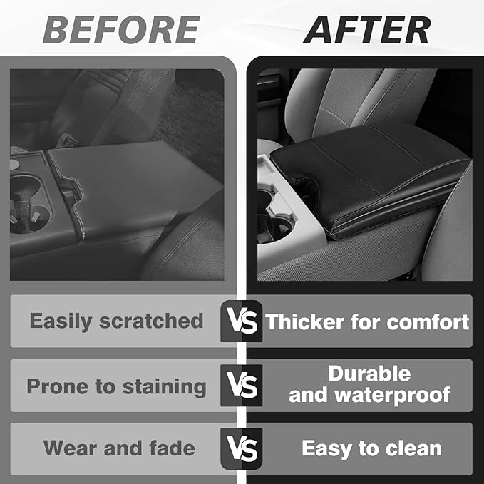 Muslogy Center Console Armrest Cover Fit for Ford F-150 F150 2015-2026 & F250 F350 F450 2017-2026 Accessories, Comfort Armrest Pad Console Lid Cushion Vegan Leather 1-Inch Extra Thick(Jump Seat ONLY)