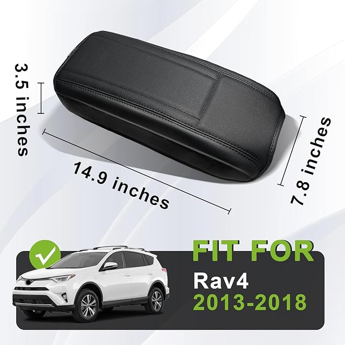Muslogy Center Console Armrest Cover Fit for Toyota RAV4 2013-2018 Accessories, Comfort Armrest Pad Console Lid Cushion Vegan Leather Regular Thick