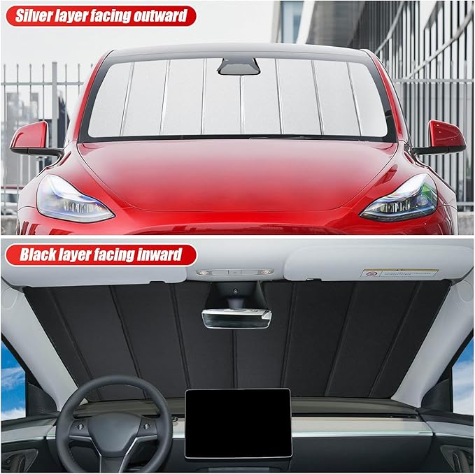 Windshield Sunshade for Tesla Model 3 2018-2025, Model Y 2020-2025 Front Window Shade