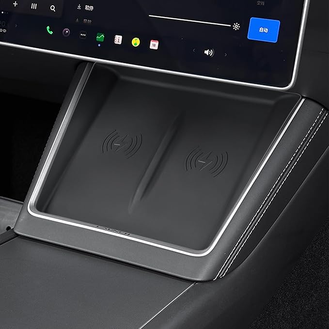 3PCS Center Console Accessories for Tesla New Model Y Juniper 2026 2025 Model 3 Highland 2024 Cup Holder Insert, Screen Edge Protector Frame, Wireless Charger Mat Silicone, Black