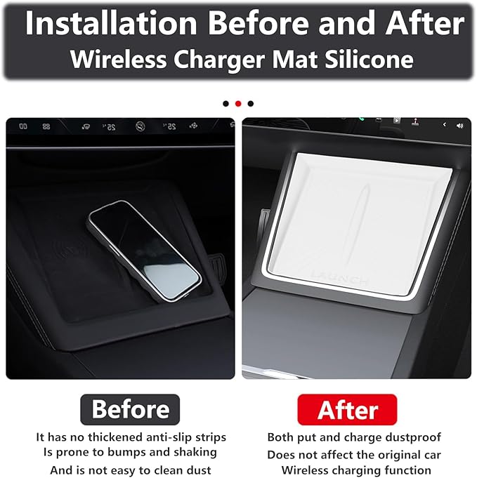 4PCS Center Console Wireless Charger Mat Silicone for 2025 Tesla New Model Y Juniper Cup Holder Insert, Screen Edge Protector Frame, Rear View Mirror Cover Decoration Accessories(White)