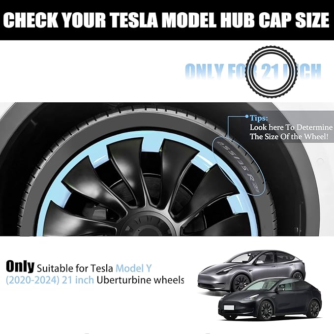 Wheel Rim Protect for Tesla Model Y 21" (2020-2024), Easy-Install Hubcaps Induction Wheel Cover, Scratch-Resistant Car Tire Trim Rings, Stylish Giftable, Glacier Blue 4Pcs Model Y Accessories