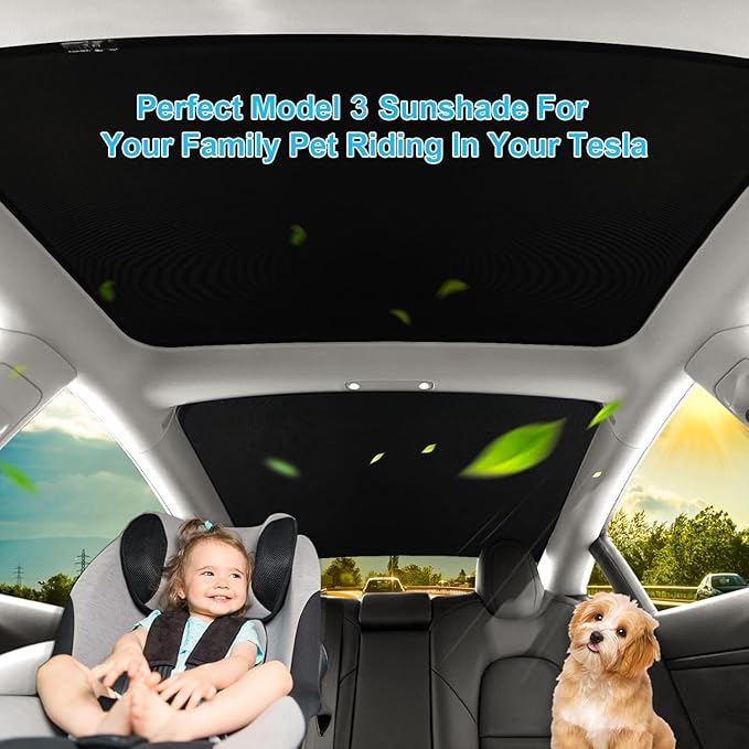 Sunshade Roof for Tesla Model 3 Highland 2025 2024 (Never Sag) Skylight Glass Sunroof Roof Sunshade for Tesla Model 3 Accessories 2025 UV Reflector Reflective Covers Block Harmful (Black)