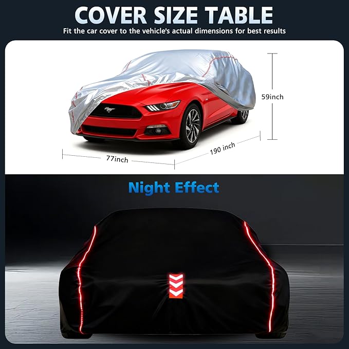 Car Cover Waterproof All Weather for Ford Mustang 1994-2025,All-Around Fastening and 4 Upgrades, 30s Quick-Install for Car Cover
