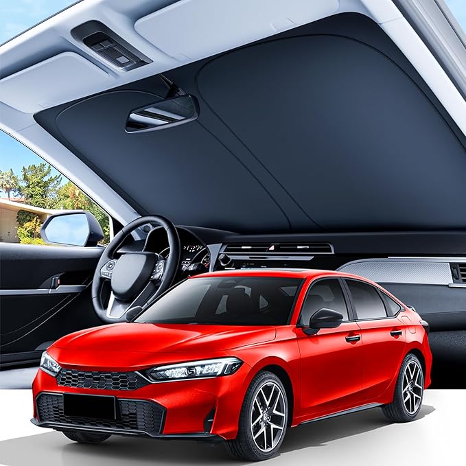 REEVAA 2025 Upgraded Windshield Sun Shade for Honda Civic 2022-2025 [Tailored Fit, 99% Sun Protection] Protect Interior & Keep Cool, Foldable Sunshade Car Accessories with Storage Bag