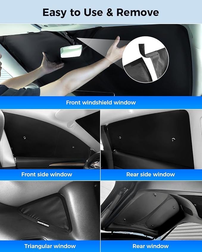 Windshield Sun Shades for Tesla Model 3 2020-2024,Front&Rear Side Window Sun Shade Sun Visor Thermal Insulated Shield Privacy Protection for Camping,Napping,and Relaxing 8PCS
