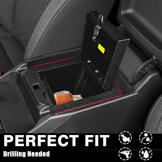 VaultsOnWheels for 2026 2025 2024 Ford Ranger Center Console Safe Gun Safe Vault Hidden Console Storage LockBox Anti-Theft Pry-Proof High Security Biometric Fingerprint Lock
