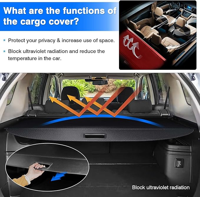 Powerty Cargo Cover for Mitsubishi Outlander 2014-2020 (Manual Liftgate Only) Trunk Cover Retractable Rear Shield Shade (Not for Electric Liftgate or Outlander Sport)