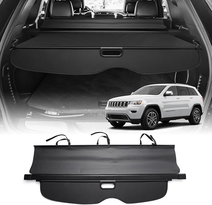 Powerty Compatible with Cargo Cover Jeep Grand Cherokee 2011-2019 2020 2021 Retractable Trunk Shielding Shade Cargo Luggage Cover No Gap (Not Fit 2021 Grand Cherokee L or 2022 Grand Cherokee)