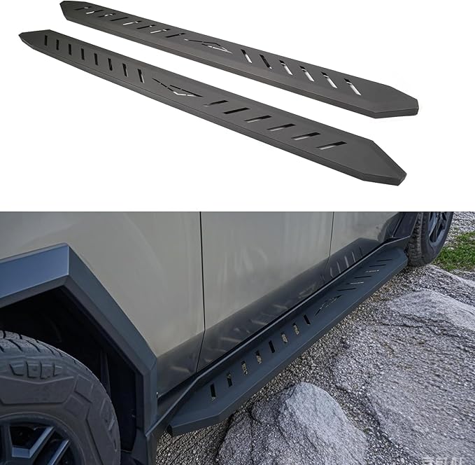2Pcs Running Boards Compatible with Tesla Cybertruck – 800lbs Load Capacity, Heavy-Duty Carbon Steel Side Steps with All-Weather Anti-Slip Design, Bolt-On Installation, Hollow Style Accessory