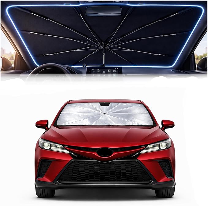 2026 Upgraded Car Windshield Sun Shade Umbrella - Custom-Fit for Toyota Camry 2018-2024 Umbrella Sunshade,Easy Install,UV Protection & Heat Reflective,Keep Interior Cooler with Storage Bag