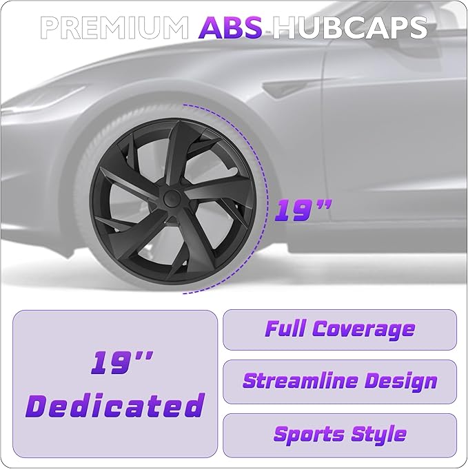 19 Inches Wheel Covers for 2025 2026 Tesla Model Y Juniper, Hub Protection Accessory, Replacement for Tesla Model Y 2025 Rim Protector, ABS Hubcaps 1-Piece, Mechanical Style Black