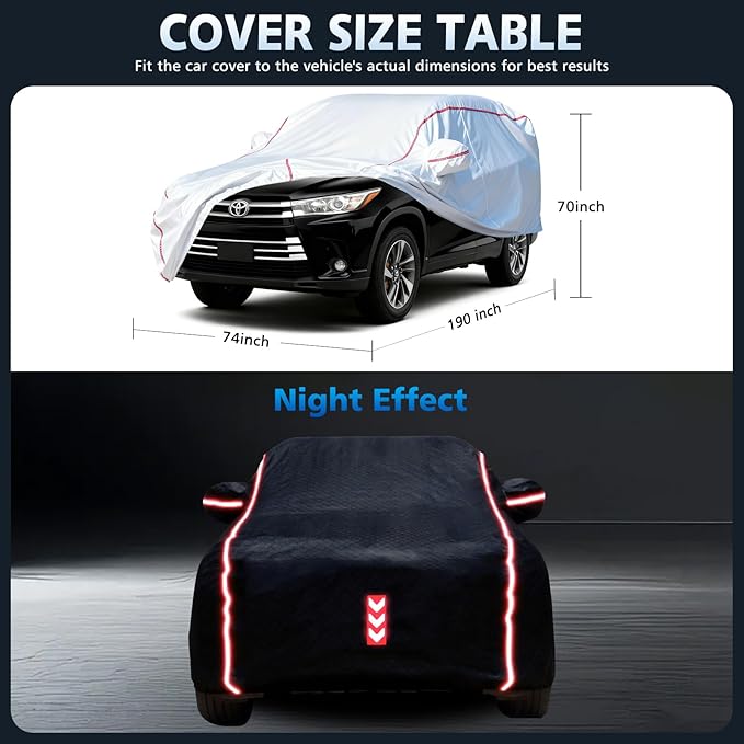Car Cover Waterproof All Weather,All-Around Fastening and 4 Upgrades, 60s Quick-Install for Car Cover（for Toyota Highlander 2001-2025）