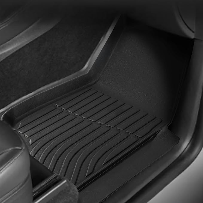 Floor Mats Replacement for Tesla Y 5-Seater 2020-2024, TPE All Weather Custom Fit, Front & Rear 3PCS | Heavy Duty, Easy Clean - Black