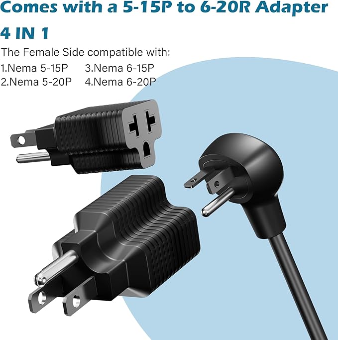 HiFind NEMA 6-20 Adapter Plug for Tesla Gen 2 Mobile Charger 1 Ft, Connect Tesla Portable Charger to 6-20P Outlet,240V 20A for EV Model S/3/X/Y with 5-15P to 5-15R/5-20R/6-15R/6-20R 4-in-1 Adapter-ETL