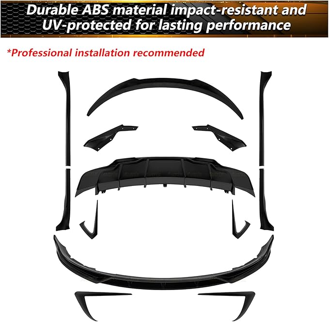 Full Body Kit for Tesla Model 3 2017-2023, Aero Package Front Lip, Rear Diffuser, Side Skirts, Spoiler, Fog Light Covers Performance Styling Matte Black