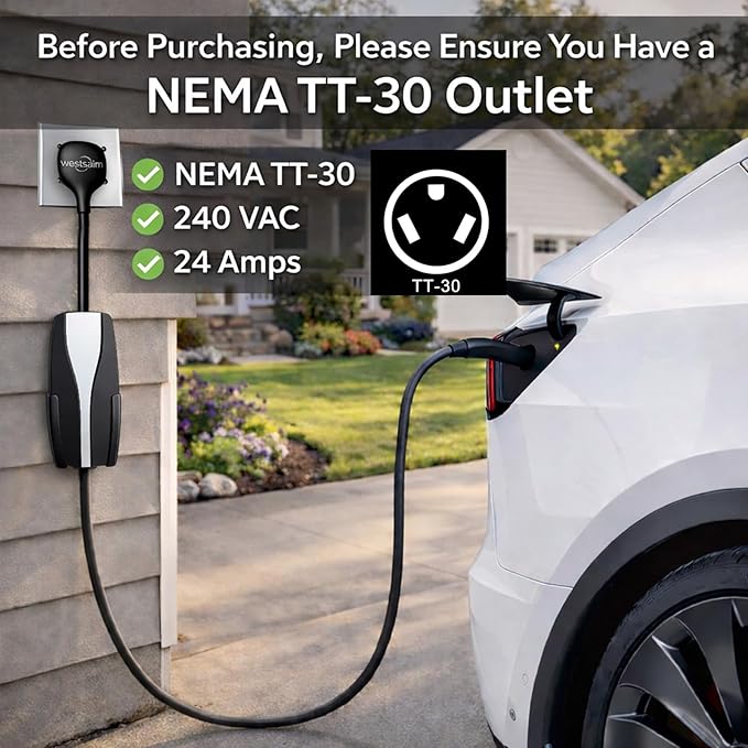 for Tesla NEMA TT-30 Adapter, Tesla Mobile Charger Adapter for Gen 2 and 3 ONLY, 240V Plug & TT-30 Outlet at 24 Amp 10-Inch
