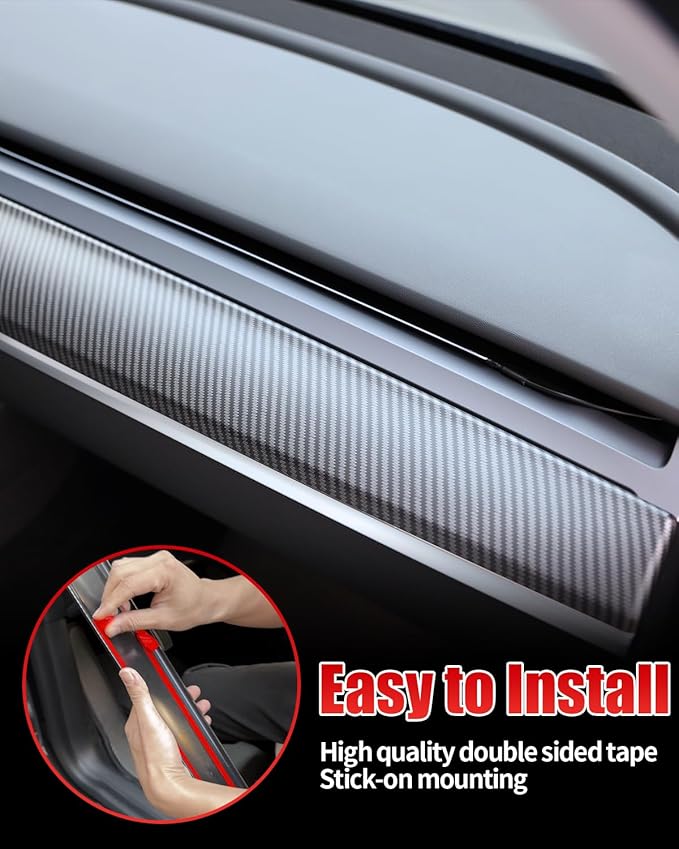 KKTR-CAR Dashboard Cover Wrap and Front Door Inner Armrest Panel Cover Trim Compatible with Tesla Model 3 2021-2023 Model y 2020-2025,NOT for Performance (Matte Carbon Fiber Pattern 2pcs, 2pcs)