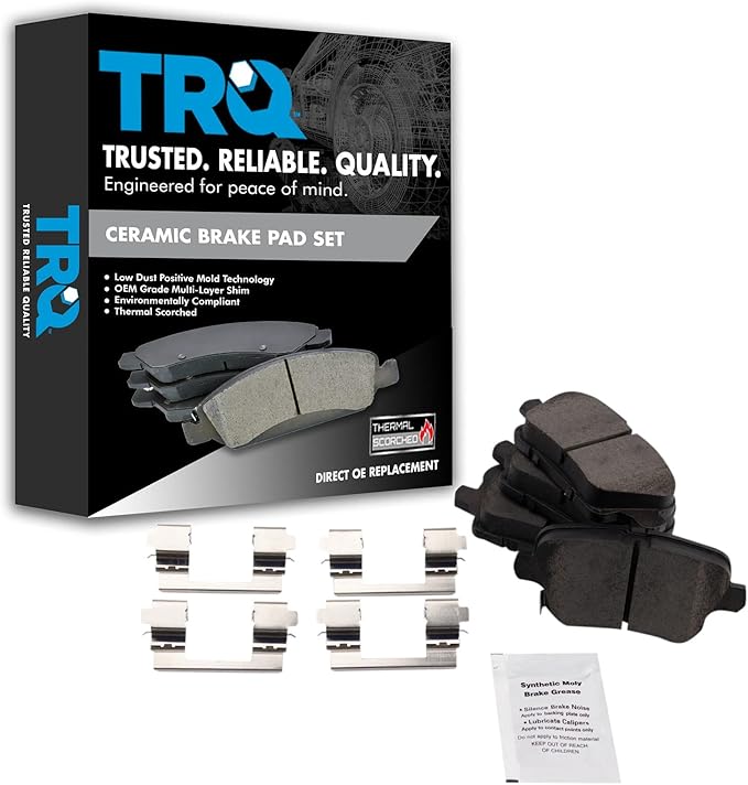 TRQ Rear Brake Pads Ceramic Hardware Wear Sensor Compatible with 2018-2024 Buick Envision 2018-2020 Regal Sportback 2018-2019 Regal TourX 2019-2024 Cadillac XT4