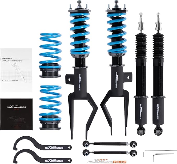 maXpeedingrods Coilovers for Tesla Y AWD 2020+, 24 Level Damper Adjustable Coilovers Suspension Kit Strut, Height Adjustable Shock Absorber, T6 Upgraded Lowering Kit Blue