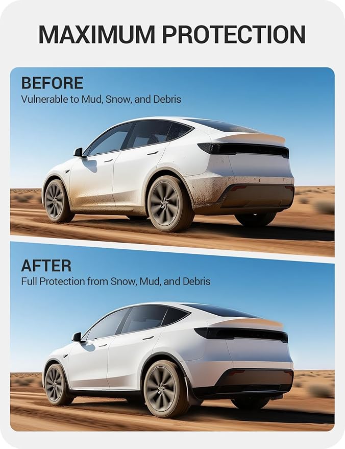 BASENOR 2026 2025 Tesla Model Y Mud Flaps Splash Guards, Aerodynamic Fenders [No Drilling No Tape] [Paint Protection] All Weather Tire Protector TPE Mudflaps for Model Y Juniper