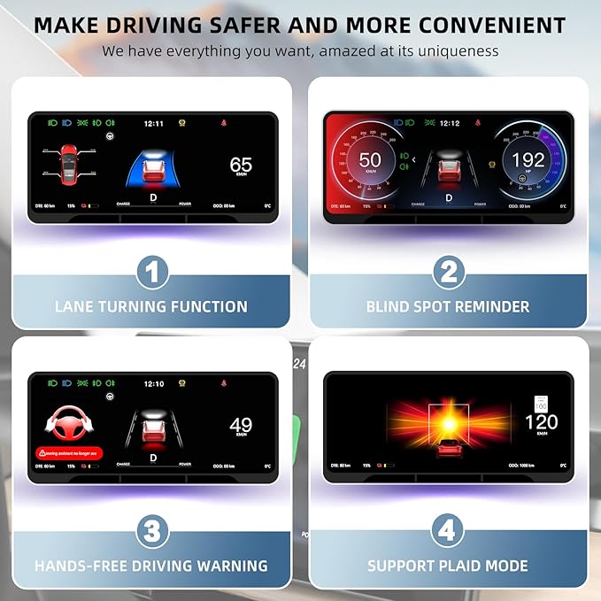 8.9'' Head Up Display for Tesla Model 3 Highland with Wireless/Wired Carplay Android Auto Bluetooth Synchronous Data,Equipped with Front Camera,OTA Update,Tesla Model 3 Highland Carplay Screen