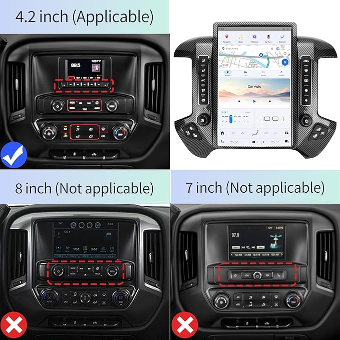 Car Radio for Chevrolet Silverado GMC Sierra 2014-2019 Stereo Replacement Head Unit 14.4 Inch 2K IPS Touch Screen Tesla Style Carplay Android Auto GPS Navigation OEM 4.2 Inch（Carbon Fiber）