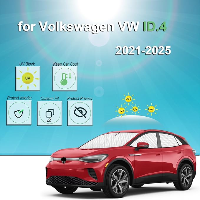 KMF 8pcs Thicken Sun Shades for Volkswagen VW ID.4 2021-2025 Accessories, Full Car Window Covers Sunshade for Windshield Side Rear, UV Block and Blackout Privacy for Car Camping Outdoor