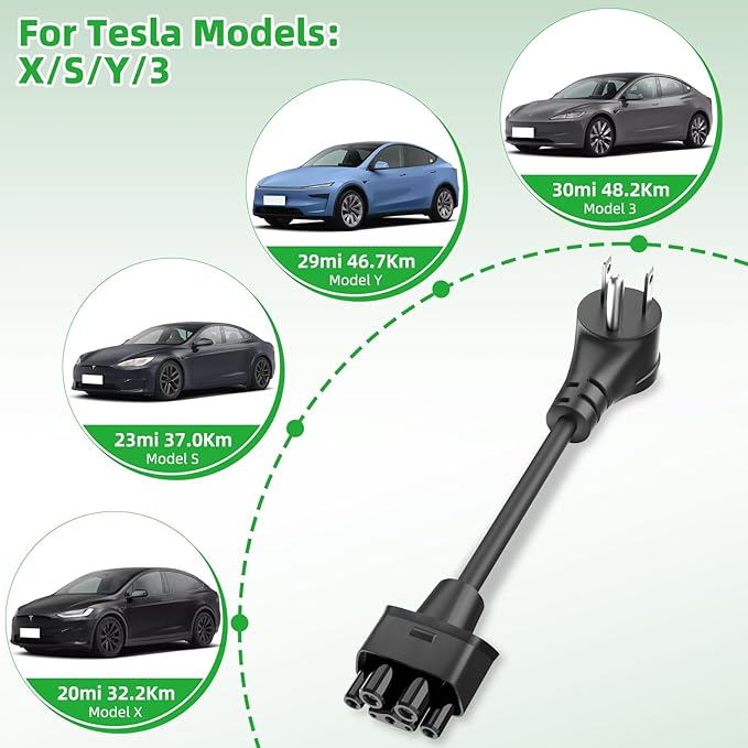 for Tesla NEMA 5-15 Adapter, Max 12 Amp Neme-5-15 Fast Charging Adapter for Tesla Model S 3 X Y to Charge at 4-Prong Dryer 250V Outlet, 11.8 Inch in Length -Safe and Durable Black