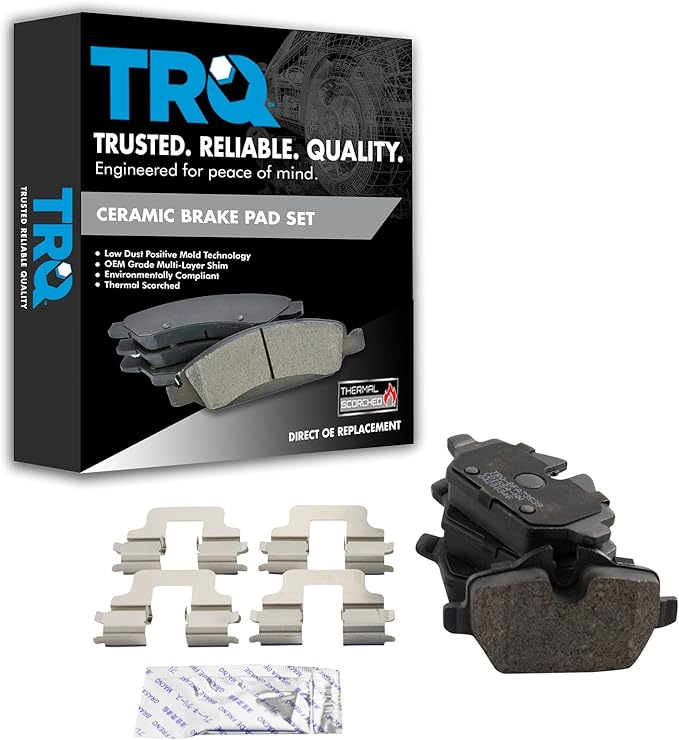 TRQ Rear Brake Pads Ceramic Hardware Compatible with 2011-2016 Mini Cooper Countryman 2013-2016 Cooper Paceman