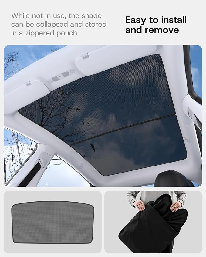 Upgraded Sunshade Roof for Tesla Model Y 2020-2024, [Mesh Fabric& No-Sag & Magnetic Design] Heat Insulation Class Roof Sun Shade for Tesla Model Y Accessories, Black, 2PCS