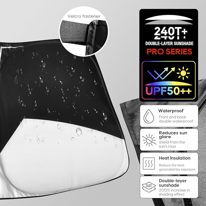 Black Windshield Sunshade for Tesla Model 3 & Model Y, Full-Size Front Sun Visor Blocks UV & Heat, Quick-Fold Car Sun Shade with Storage Bag, Interior Protector Accessories(BW-Model 3-Y)