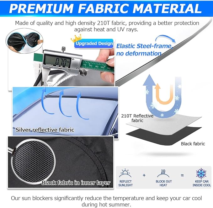 Karltys 3PCS Windshield Sun Shade for 2011-2019 Ford Explorer, Thickened Reflective Front and Side Window Sunshade Custom Fit Explorer, Foldable Sun Visor Protector Blocks Heat UV Rays