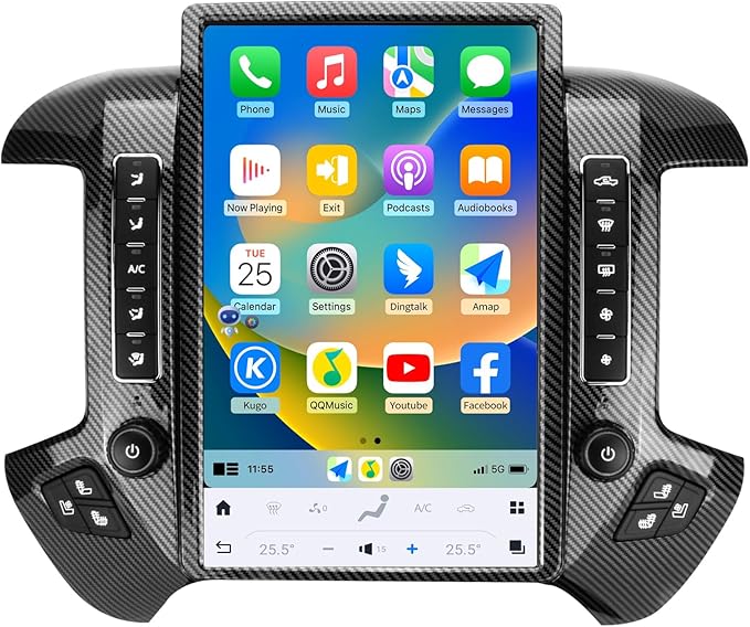 Car Radio for Chevrolet Silverado GMC Sierra 2014-2019 Stereo Replacement Head Unit 14.4 Inch 2K IPS Touch Screen Tesla Style Carplay Android Auto GPS Navigation OEM 4.2 Inch（Carbon Fiber）