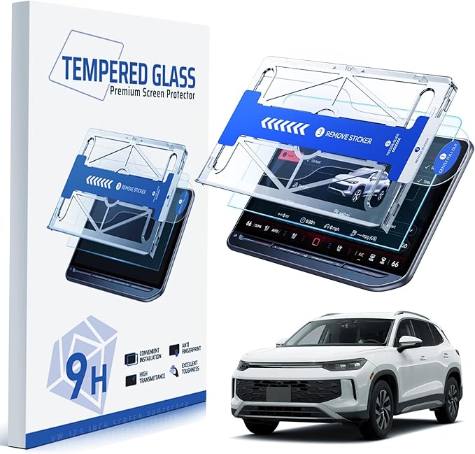 For VW Volkswagen 2024-2026 ID.3/ID.4/ID.Buzz & 2025-2026 Golf/GTI/Tiguan Screen Protector - [More Clear& Smooth] Accessories - 9H+ Ultimate Tempered Glass for 12.9 Inch - Mounting Frame