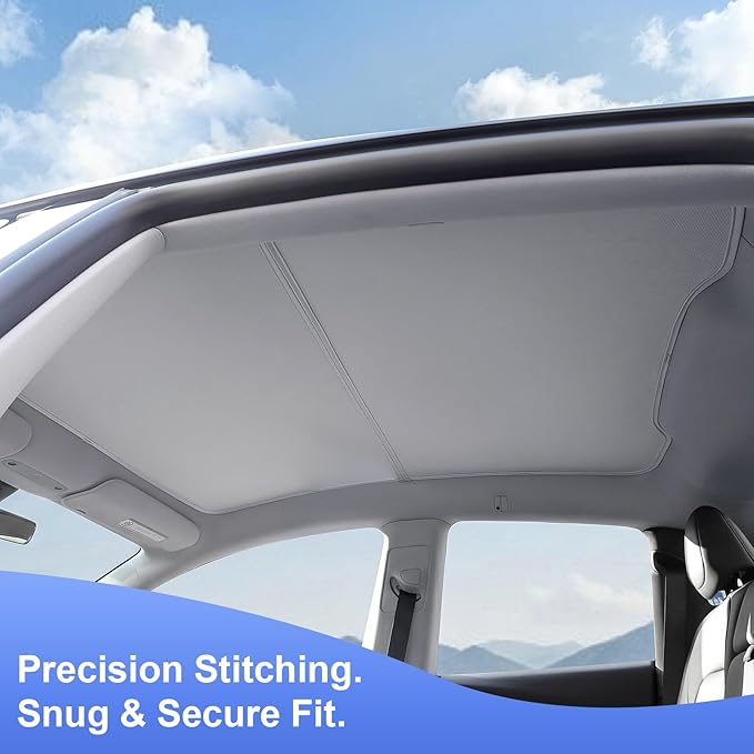 Sunshade Roof for Tesla Model Y Juniper 2025-2026, No-Sag Glass Roof Sunshade with Heat Insulation Reflective Fabric, Foldable Panoramic Sunroof Shade Cover for Tesla Model Y Juniper Accessories, Gray