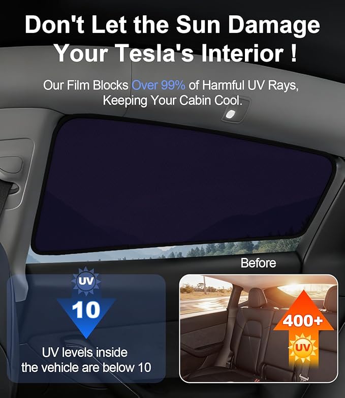 Tesla Model Y 2020-2024 Side Window Sunshade for Privacy | UV & Heat Protection, Easy Static Cling Installation | Semi-Transparent Covers for Daytime Driving | Not for 2025 2026 Juniper