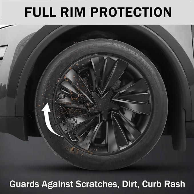 Hubcaps for Tesla Model Y Juniper 2026, 19 Inch Matte Black Wheel Covers with Center Caps, Cross-Spoke Design Rim Protectors, Easy Clip-On Installation, for Model Y Juniper Accessories