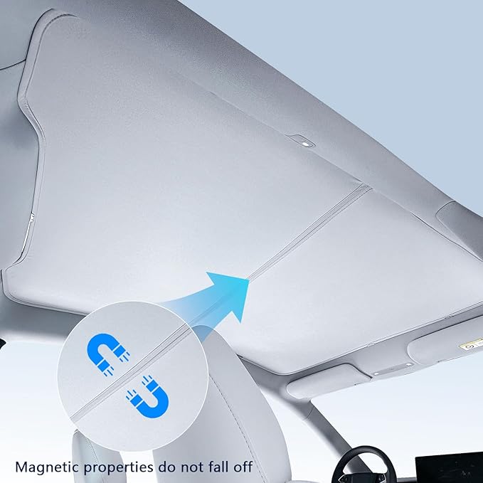 TOPABYTE Sunshade Roof for Tesla Model Y Juniper 2026 2025 Upgrade Ice Crystal Foldable Car Glass Sunroof Shade Sunshades Heat Insulation Cover Roof Window UV Protection, Beige