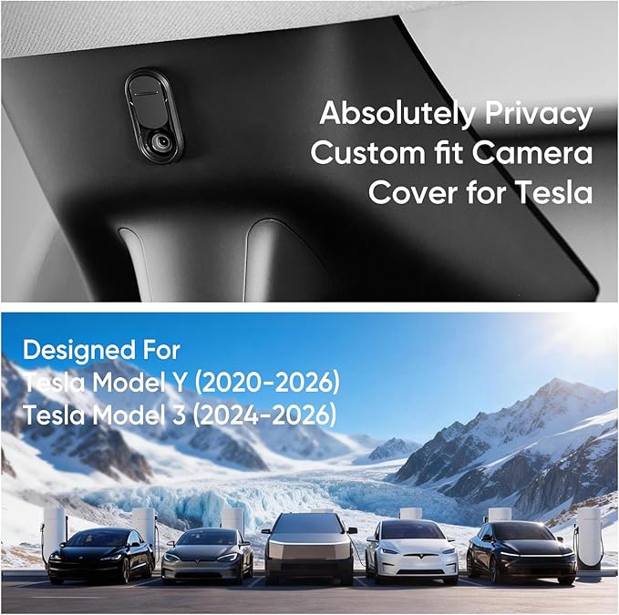 Camera Cover Slide for Tesla Model Y 3 Interior Cabin Camera Privacy Cover Accessory with Orange Indicator - Anti-Blind Spot Slider Shield, Vertical Design, No Block IR for FSD, Upgraded Thickened