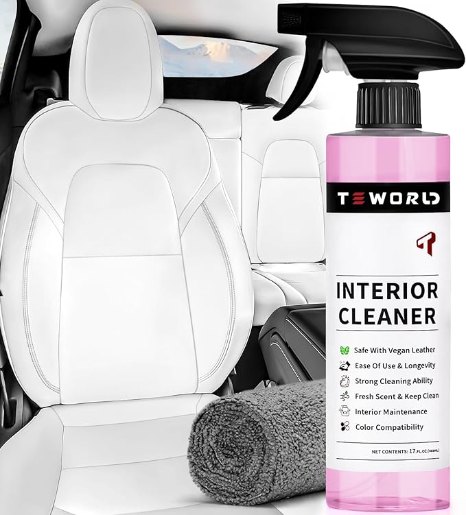 Tesla Seat Cleaner & Remover Stain, Interior Cleaner for White & Black Vegan Leather, Interior Cleaning Kit for Seats, Console, Dash, Tesla Model 3, Y, S, X, Cybertruck Accessories