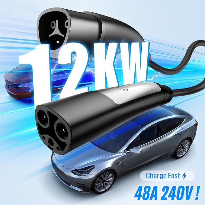 21ft 48A for Tesla Charger Extension Cable - UL Certified Heavy-Duty Silver-Plated NACS EV Extension Cord Compatible with Tesla Mobile Connector & Wall Charger, Model 3/Y/S/X/Cybertruck (Black)