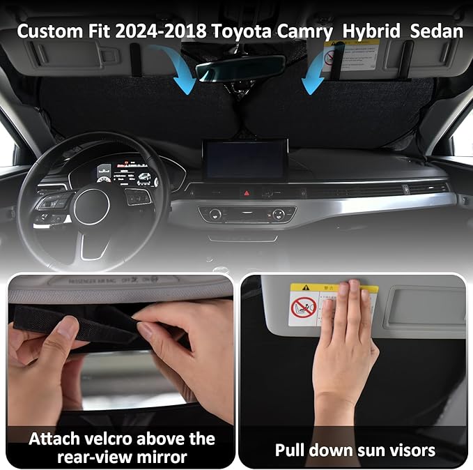 INSAUTO Windshield Sun Shades Custom Fit for Toyota Camry 2007-2017- Sunshade for Front Window Cover - Double Layer Heat Shield Sun Visor Cool Car Accessory