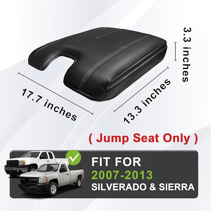 Muslogy Center Console Armrest Cover Fit for Chevy Silverado/Tahoe & GMC Sierra/Yukon 2007-2013 Accessories, Comfort Armrest Pad Console Lid Cushion Vegan Leather 1-Inch Extra Thick(Jump Seat ONLY)