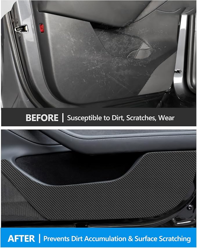 for Tesla Car Door Protector Model Y Juniper Accessories 2025-2026 Carbon Fiber Texture Door Side Protector Anti-Dirty Kick Mat Waterproof Dust Resistant Protector Cover Leather Pad 4PCS