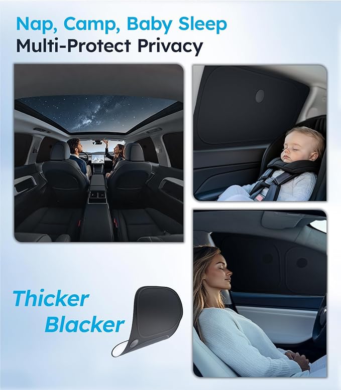 Wigoo 2026 Upgrade Tesla Model 3 Side Window Sunshade [Ice-Crystal Cool, Suction No-Fall] Sun Block for Baby & Camping & Privacy Napping, 6PCS No Rear and Front Windshield for Model 3 2024-2026