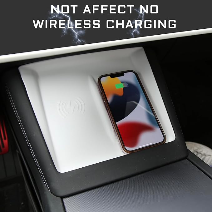 3PCS Center Console Accessories for Tesla New Model Y Juniper 2026 2025 Model 3 Highland 2024 Cup Holder Insert, Screen Edge Protector Frame, Wireless Charger Mat Silicone, White