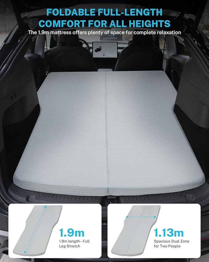 Gonex Foam Mattress for Tesla Model Y 3, 2" Foam Car Camping Mattress with Washable Mesh Cover for Superior Support, Foldable with Storage Bag, Fits Frunk Trunk, Portable for Road Trips, 75" x 44.5"