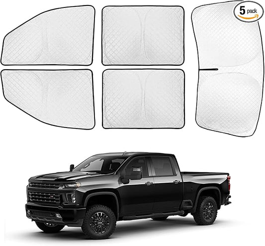 XCBYT Window Shades for 2019-2024 Silverado 1500 Crew Cab ONLY, Full Coverage 6-Layer Blackout Insulated Sun & UV Protection, Custom Fit Privacy Covers for Camping, Sleeping & Car Living (5 PCS)